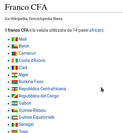 Paesi che usano il Franco CFA come valuta corrente