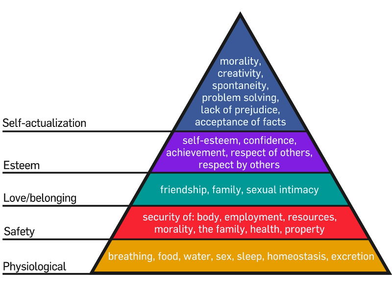 I cinque livelli dei bisogni fondamentali di Maslow