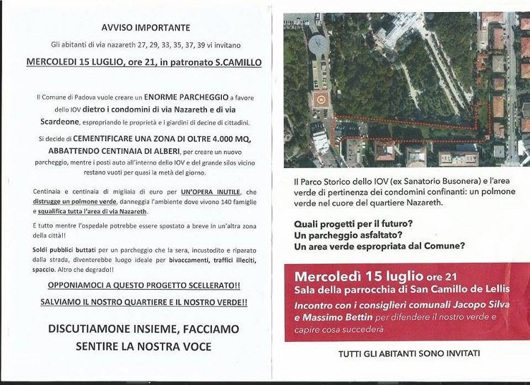 Contro il nuovo parcheggio zona Nazareth